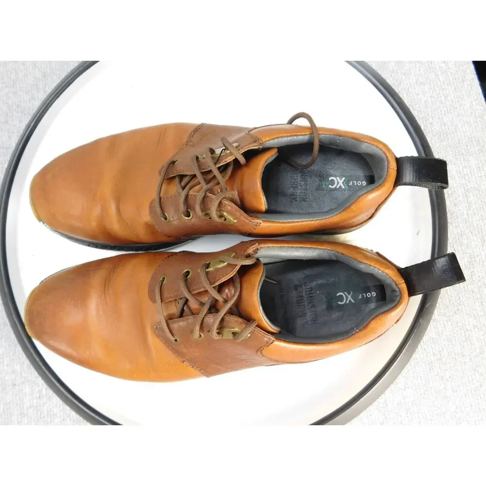 Johnston & Murphy Spikeless Golf Shoes Mens 8 Brown Leather Saddle XC4 25-3572